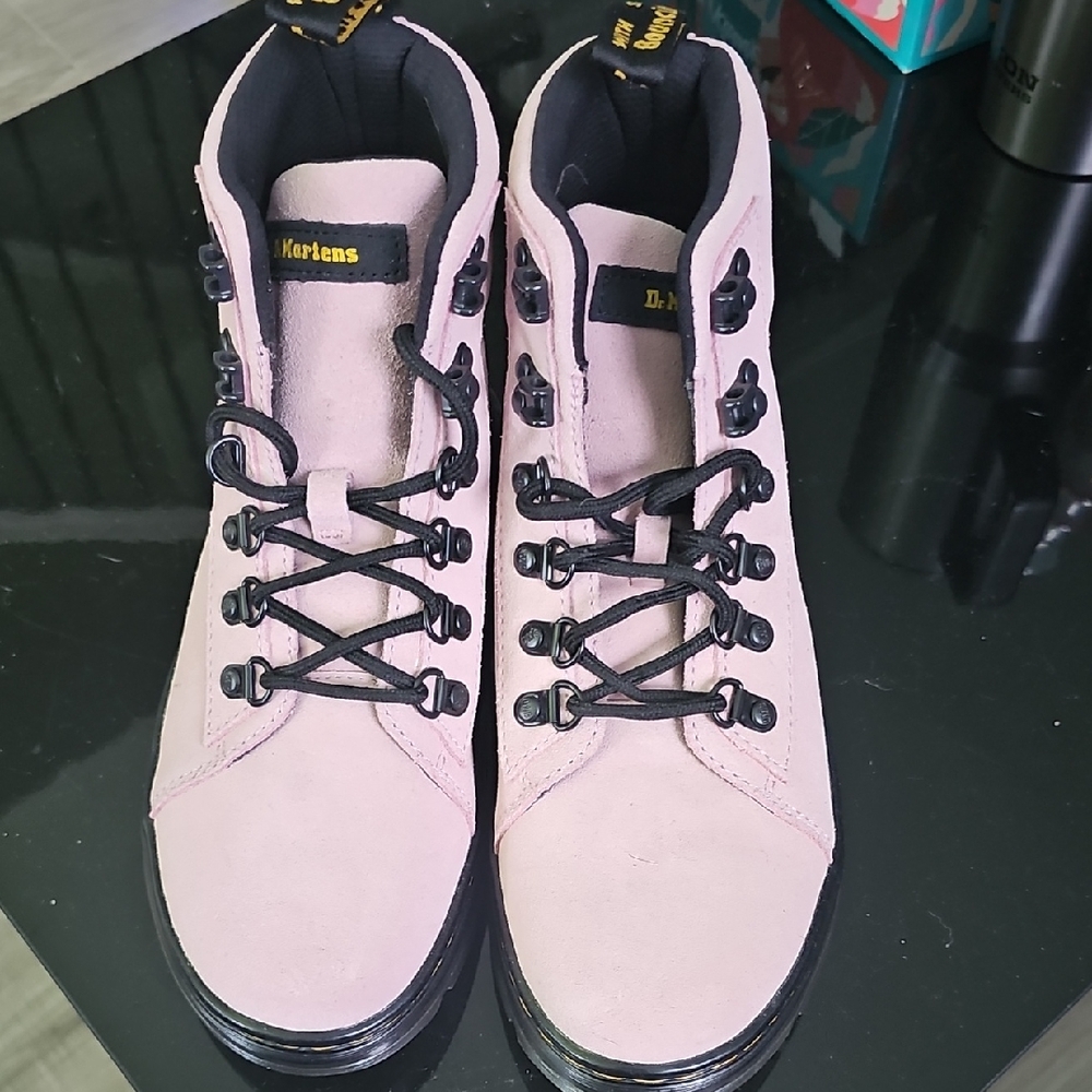 Dr. Martens Pink Combat Boots with Black Laces